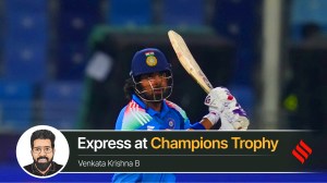 India's KL Rahul plays a shot during the ICC Champions Trophy cricket match between India and Bangladesh at Dubai International Cricket Stadium in Dubai, United Arab Emirates, Thursday, Feb. 20, 2025. (AP Photo)