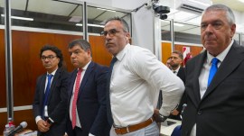 Neurologist Leopoldo Luque, who served as Diego Maradona's doctor, stands in court on the first day of a trial for alleged homicide by negligence against the medical team who treated the late soccer star in San Isidro on the outskirts of Buenos Aires, Argentina, Tuesday, March 11, 2025. (AP Photo)