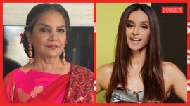 Shabana Azmi confused as Shibani Dandekar at an event.