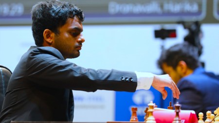 Nihal Sarin competes in the Tata Steel Rapid and Blitz tournament in Kolkata last year. (Express Photo by Partha Paul)