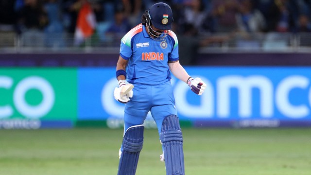KL Rahul celebrates after hitting the winning runs against Australia in the Champions Trophy semi-final on Tuesday. (Reuters)