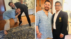 Aamir Khan, for whom Bishnoi (R) had choreographed sequences in the runaway hit, Dangal, jokingly greeted him with a leg hold as soon as he stepped inside the star’s house. (Express Photo)