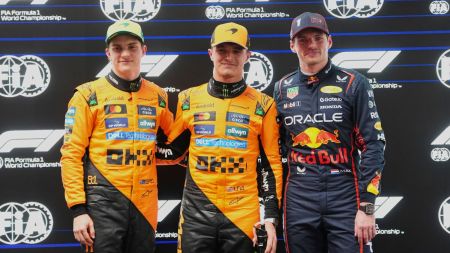 L-R: Mclaren's Oscar Piastri, Lando Norris and defending World Champion Red Bull's Max Verstappen after Australian Grand Prix qualifying. (Photo: AP)
