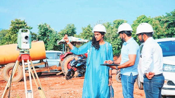 PV Sindhu on the construction site of her academy