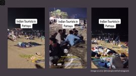 The viral video shows several men lounging on the Pattaya beach