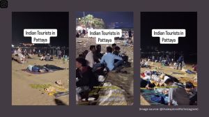 The viral video shows several men lounging on the Pattaya beach