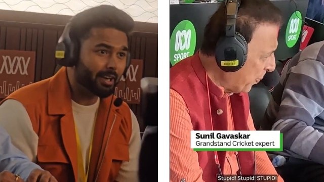 (LEFT) Rishabh Pant in the recent clip; (RIGHT) Sunil Gavaskar does commentary for ABC Sports during the Border Gavaskar Trophy. (PHOTOS: Screenshots via X/ABC Sports, Rishabh Pant)