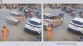 The two men on the motorcycle were headed to a roadside juice stall at the time of the crash (Image source: @SachinGuptaUP/X)