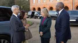 External Affairs Minister S Jaishankar with UK Foreign Secretary David Lammy and others at the Chevening House, in London.