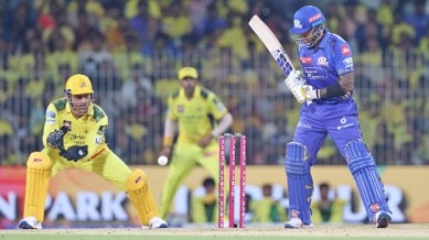Chennai Super Kings' MS Dhoni and Mumbai Indians' Suryakumar Yadav in action during IPL 2025. (Sportzpics for IPL)