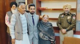 ﻿Moga DC Sagar Setia with his parents during joining.