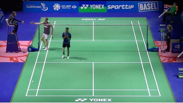 Sankar Muthusamy Subramanian reacts after defeating the current world No 2 Anders Antonsen in a 66-minute contest. (Screengrab: BWF TV)