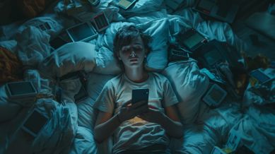 AI-generated image of a person suffering from smartphone addiction. (Image: FreePik)