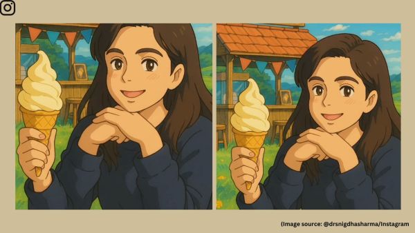 In the original image, she was sitting at a restaurant, waiting for her order, while the animated version completely altered the setting