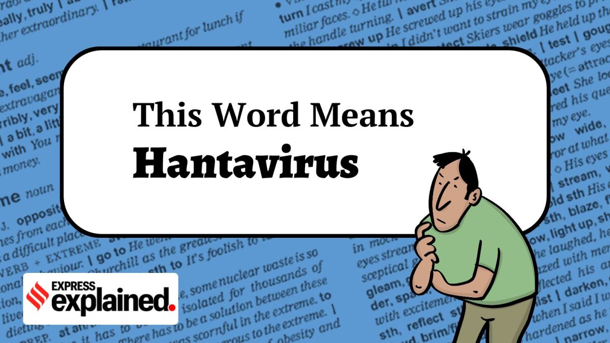 A man seen thinking with a frown. Behind him a thought bubble which reads "This Word Means: Hantavirus"