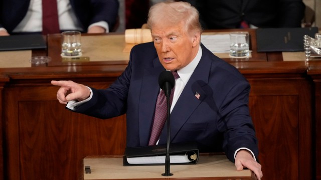 President Donald Trump addresses a joint session of Congress at the Capitol in Washington on Tuesday