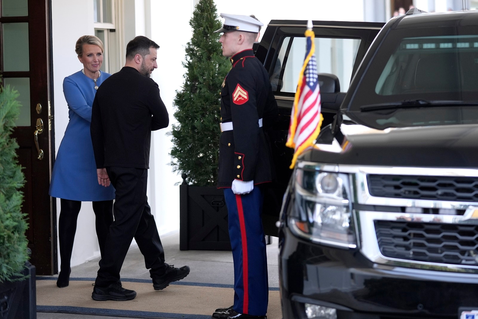 Ukrainian President Volodymyr Zelenskyy departs after a meeting with President Donald Trump at the White House