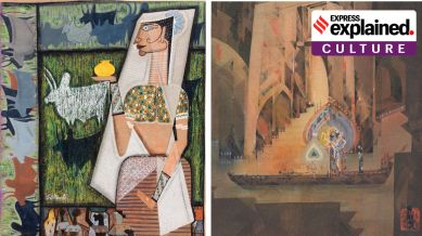 Paintings by J Sultan Ali (left) and Prosanto Roy, part of the DAG exhibition.