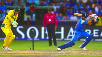 India's Virat Kohli plays a shot during the ICC Champions Trophy semifinal cricket match between India and Australia at Dubai International Cricket Stadium in Dubai, United Arab Emirates, Tuesday, March 4, 2025. (AP Photo)