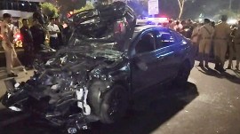 The Volkswagen Virtus car driven by Rakshit Chaurasiya that was involved in the accident in Vadodara