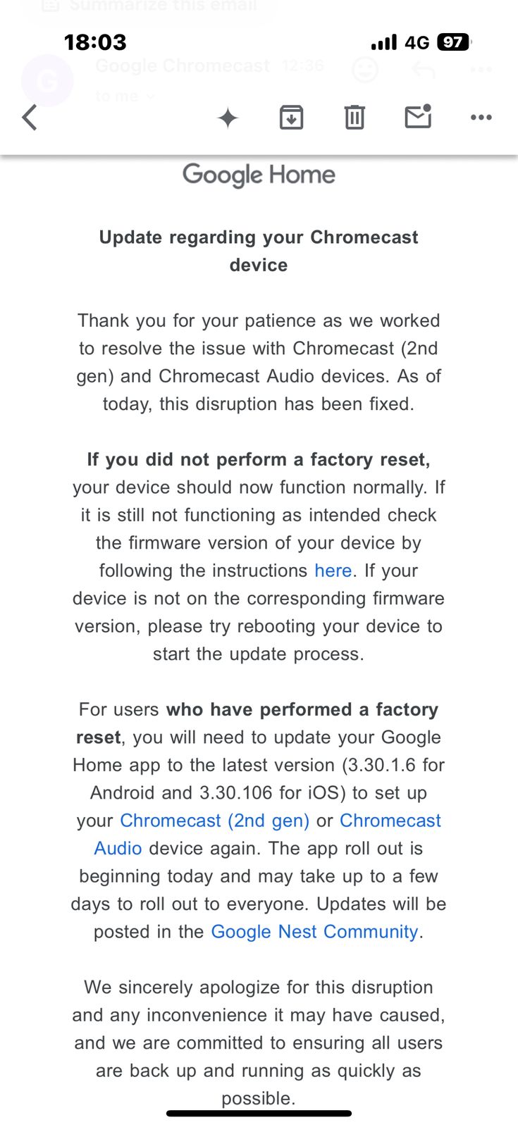 Google update on Chromecast. 