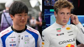 L-R: Yuki Tsunoda and Liam Lawson exchange seats at Red Bull Racing. (AP)
