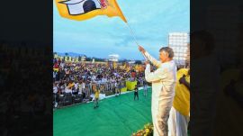 Chandrababu Naidu at the TDP 43rd Foundation Day teleconference announcing the Mahanadu at Kadapa.