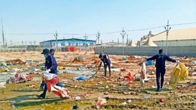 Maha Kumbh Mela city, Maha Kumbh Mela city cleanup, Maha Kumbh Mela city cleaning, Maha Kumbh, Maha Kumbh Mela 2025, Uttar Pradesh govt, Yogi Adityanath, Indian express news, current affairs