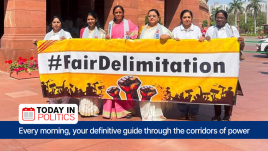 DMK leaders stage protest against delimitation outside Parliament (PTI)