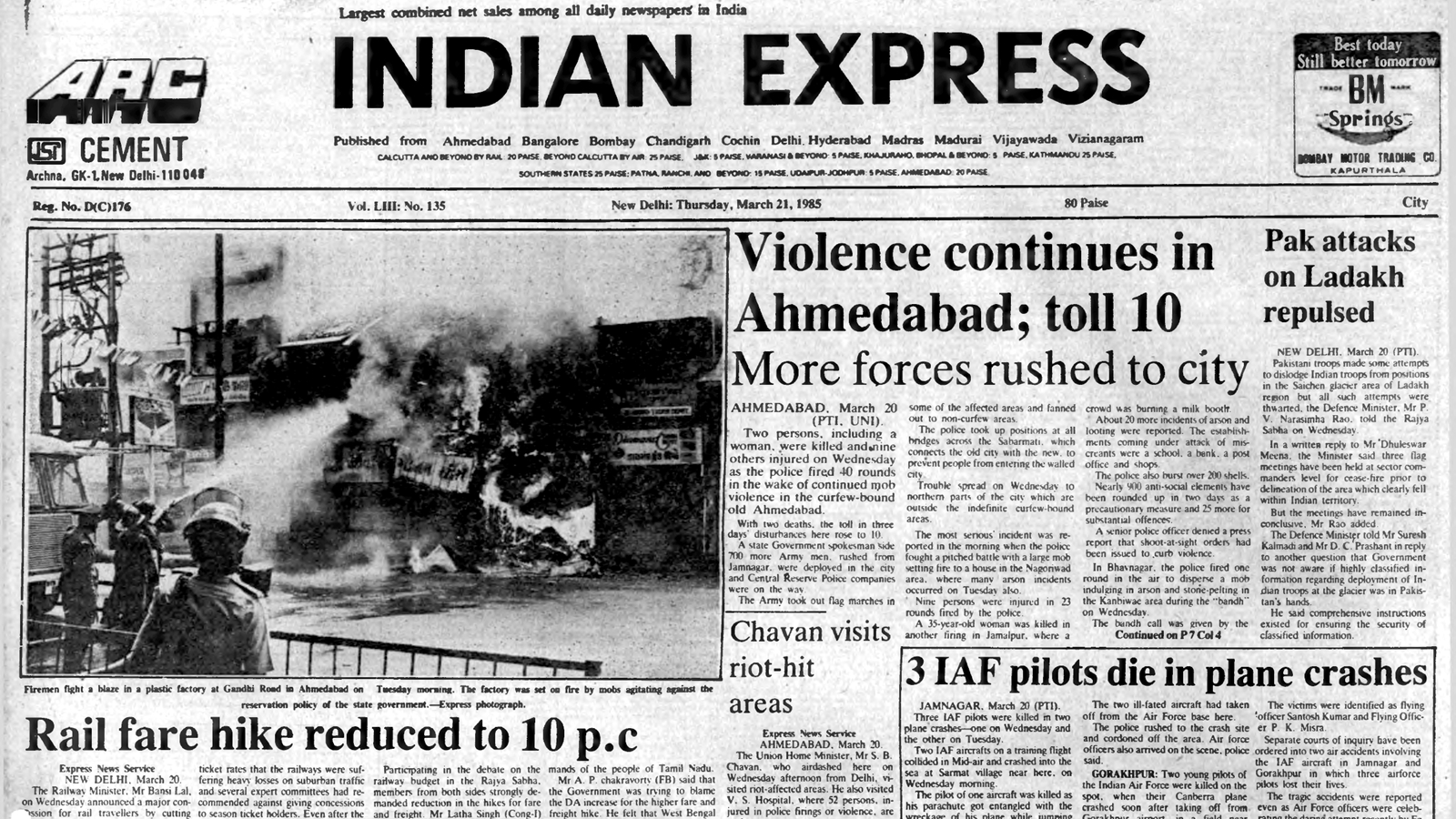 March 21, 1985, Forty Years Ago: Pak troops repulsed