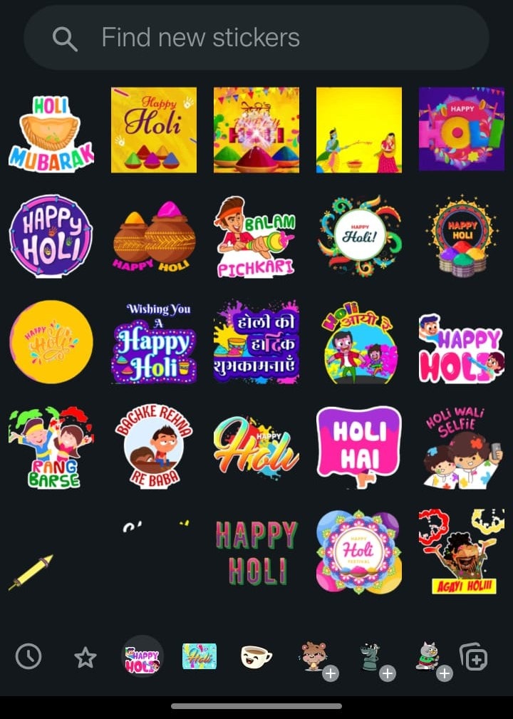 Holi themed stickers on WhatsApp.