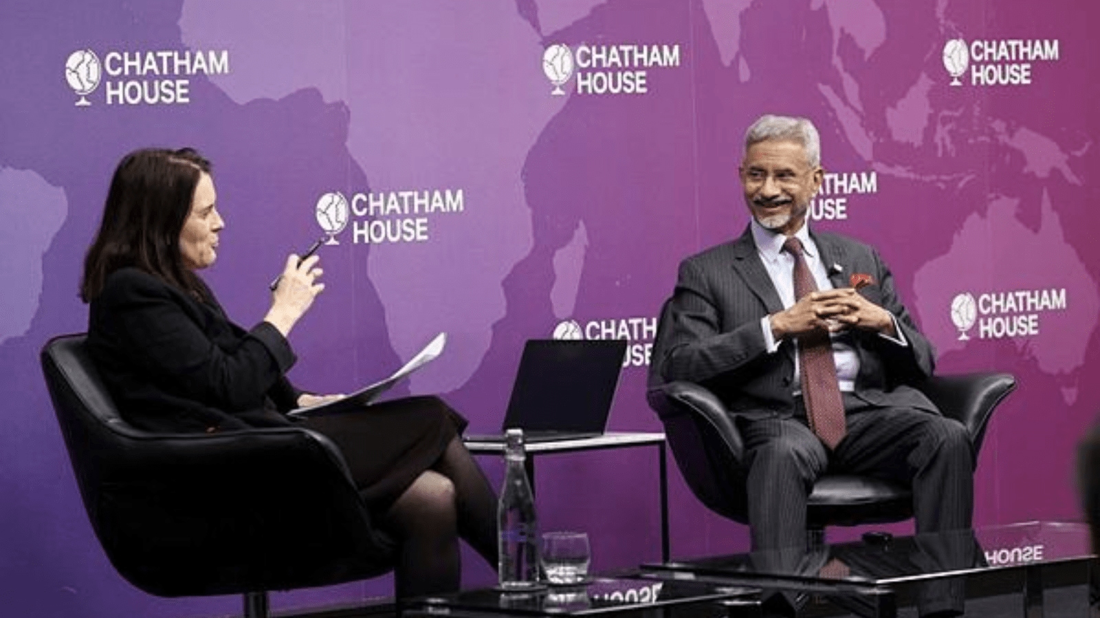 External Affairs Minister S. Jaishankar during a conversation with Director and CEO of Bronwen Maddox at Chatham House