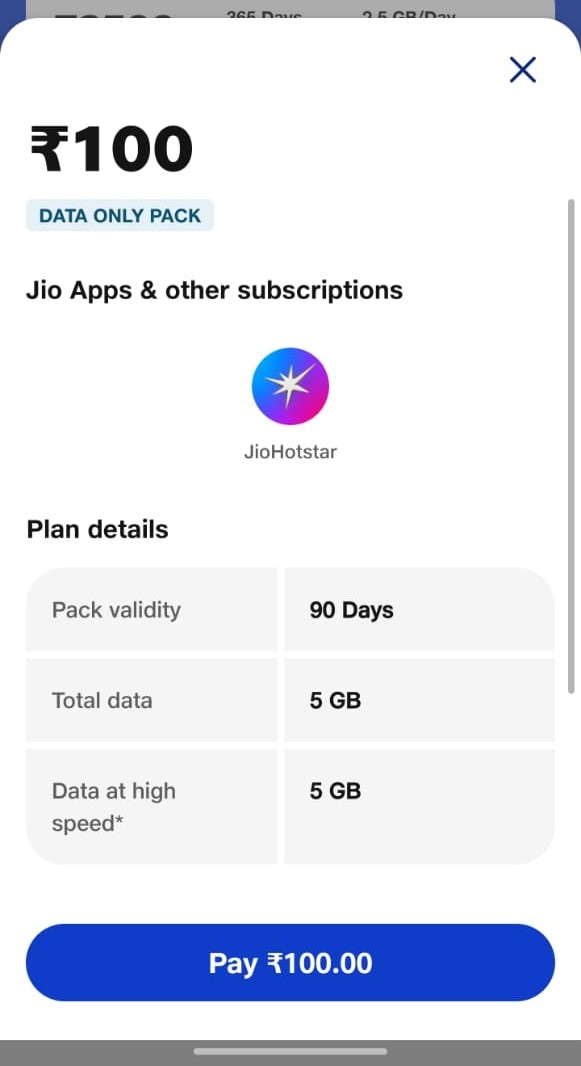 Jio launches a new data-only pack with 5GB data and 90 days Jio Hotstar ...