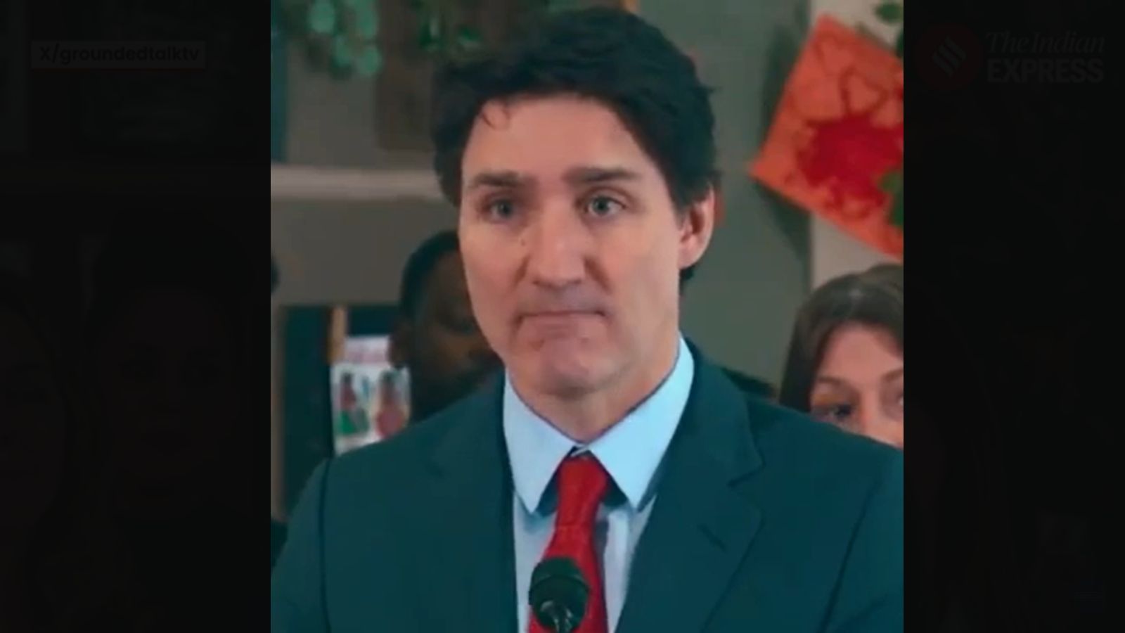 Canadian Prime Minister Justin Trudeau breaks down during his farewell speech.