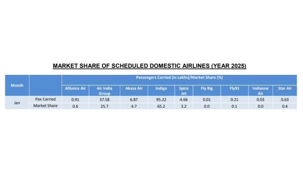 Figure 3: Domestic Airlines Market Share. Source: DGCA Jan 2025 Report