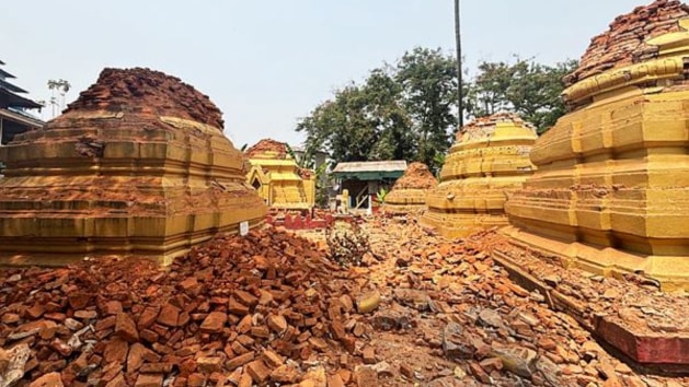 Damaged pagodas are seen after an earthquake myanmar