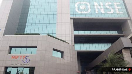 The NSE building at Mumbai's Bandra Kurla Complex. The revised market lot for Nifty Mid Select will be 120 shares, compared to the present market lot of 140, the NSE said in a circular. (Express Photo by Pradip Das)