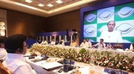 Former Odisha chief minister and Biju Janata Dal (BJD) chief Naveen Patnaik speaks via video conferencing during the first Joint Action Committee (JAC) meeting of states over the proposed delimitation of Parliamentary seats by the Centre, in Chennai, Saturday, March 22, 2025. Tamil Nadu CM MK Stalin is also seen. (PTI Photo)