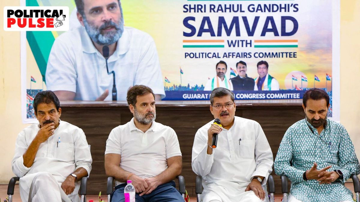 Lok Sabha LoP and Congress MP Rahul Gandhi during the Political Affairs Committee meeting of Gujarat Congress, at Rajiv Gandhi Bhavan in Ahmedabad