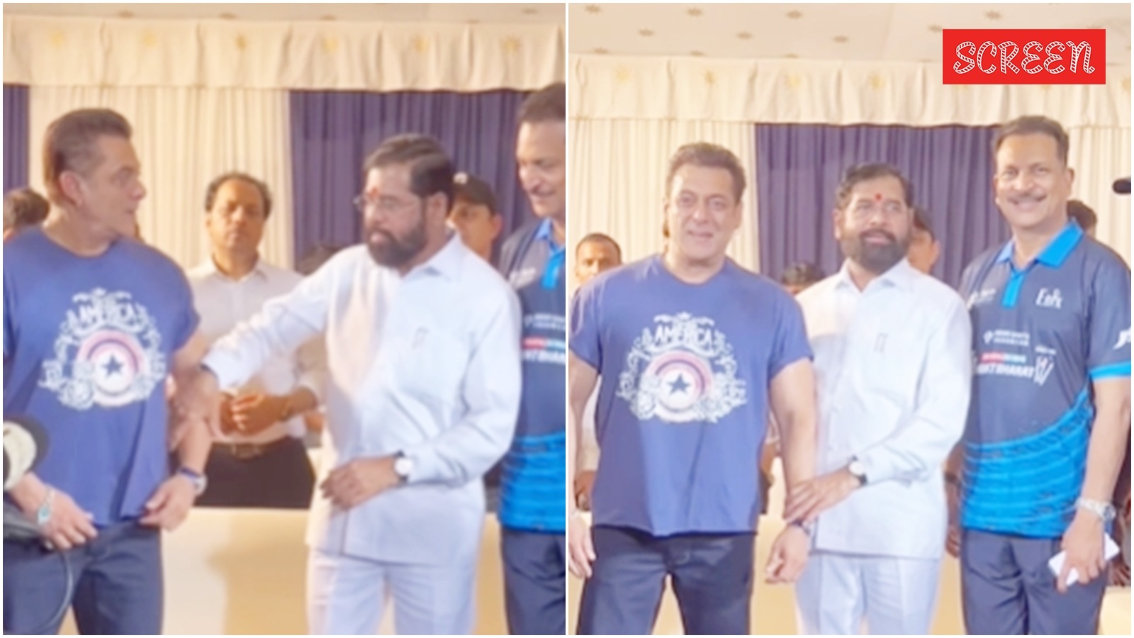 Salman Khan attends TB Mukt Bharat Awareness cricket match, Eknath Shinde pulls Sikandar actor closer for photo