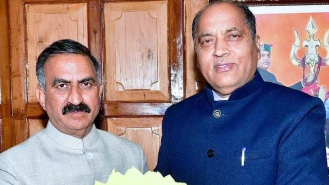 Leader of Opposition Jai Ram Thakur greets Chief Minister Sukhvinder Singh Sukhu on his birthday in Shimla on Wednesday. @SukhuSukhvinder