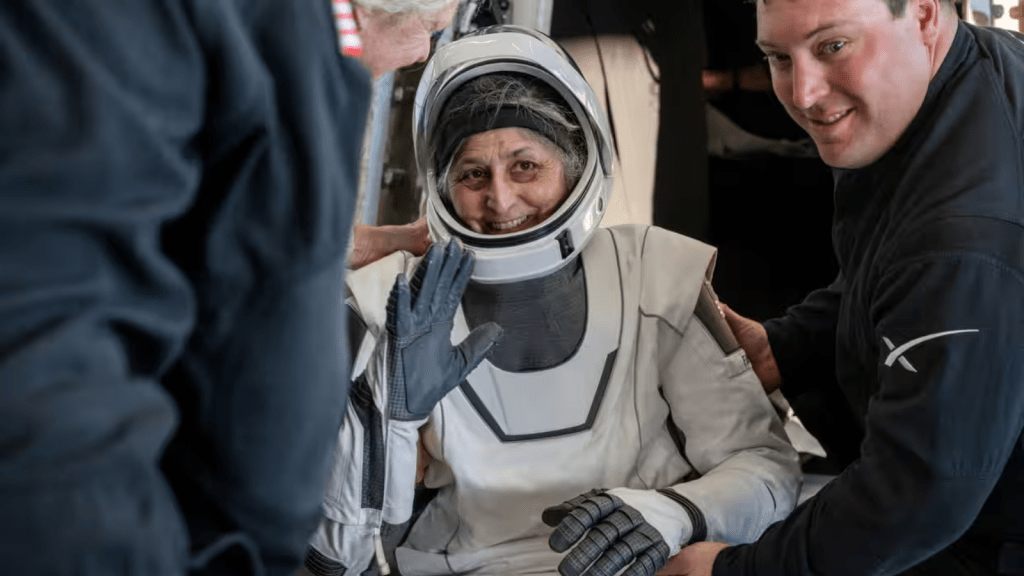 Sunita Williams smiles and waves after the Crew-9 mission splashdown (Photo - NASA)