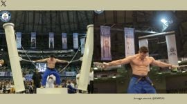 In the video, Kharadi is seen gripping two short pillars inspired by Greek architecture, holding them for over two minutes (Image source: @GWR/X)