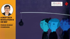 India is making strategic and foundational strides. They are aimed at bridging critical funding gaps and catalysing innovation. These initiatives send a signal to the private investment ecosystem that India is committed to playing the long game in advanced technology. (Illustration: C R Sasikumar)