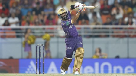 Ajinkya Rahane of Kolkata Knight Riders plays a shot during the IPL 2025 match against Punjab Kings. (PHOTO: Sportzpics for IPL)