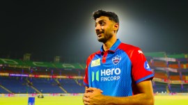 Axar Patel after Delhi Capitals defeated Rajasthan Royals in a Super Over in their IPL 2025 match. (PHOTO: Sportzpics for IPL)