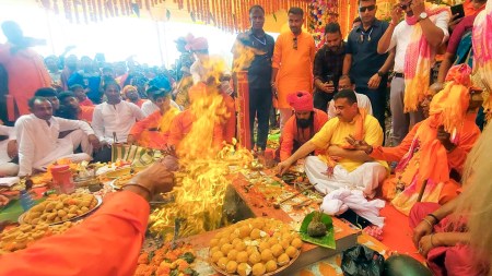 kolkata news, Suvendu Adhikari, bengal Ram Temple foundation, Nandigram Ram Temple foundation, Ram Navami, BJP West Bengal, Indian express