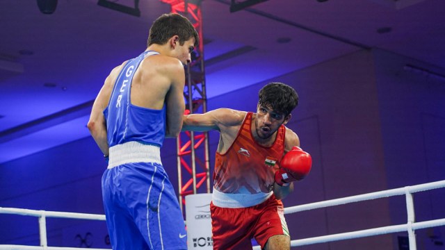 Boxer Abhinash Jamwal in action during Boxing World Cup. (BFI)