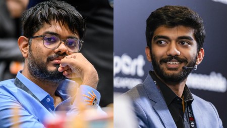 FILE: Indian GMs N. Srinath and D. Gukesh. (FIDE)