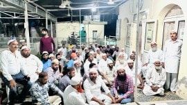 District-Level Muslim community meeting in progress at Kumbra village in Mohali. (Express Photo)